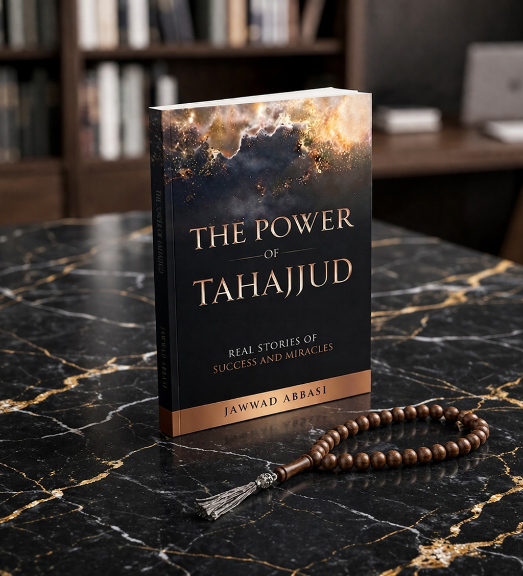 The Power of Tahajjud on dark marble surface with tasbih